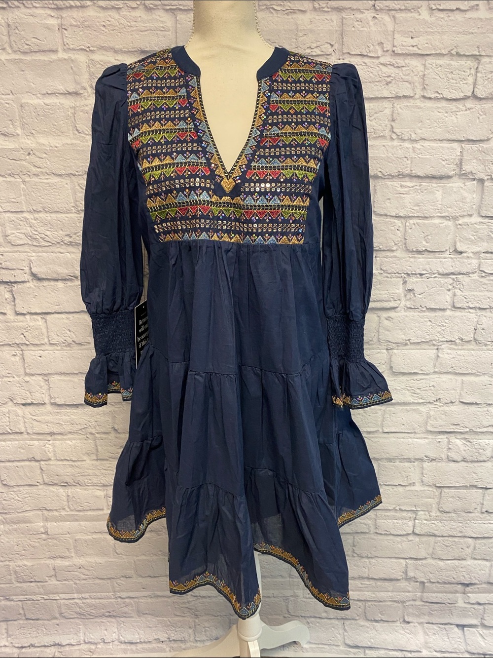 NWT Tuckernuck Navy Embroidered Sequin Kenzo  Dress Size Small